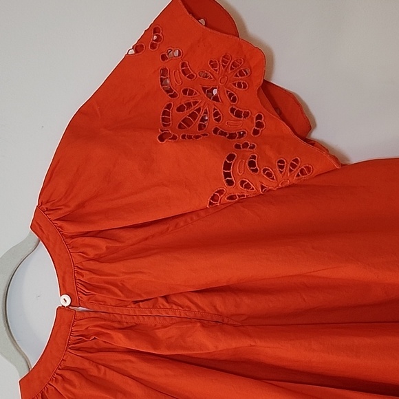 Banjanan Women's Rada Sunset Orange Eyelet Blouse Size Small - Picture 11 of 16